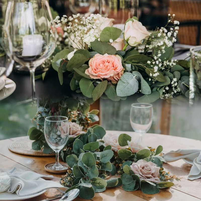 Sggvecsy 24Pcs Artificial Eucalyptus Garland Greenery Leaves Silk Vines Silver