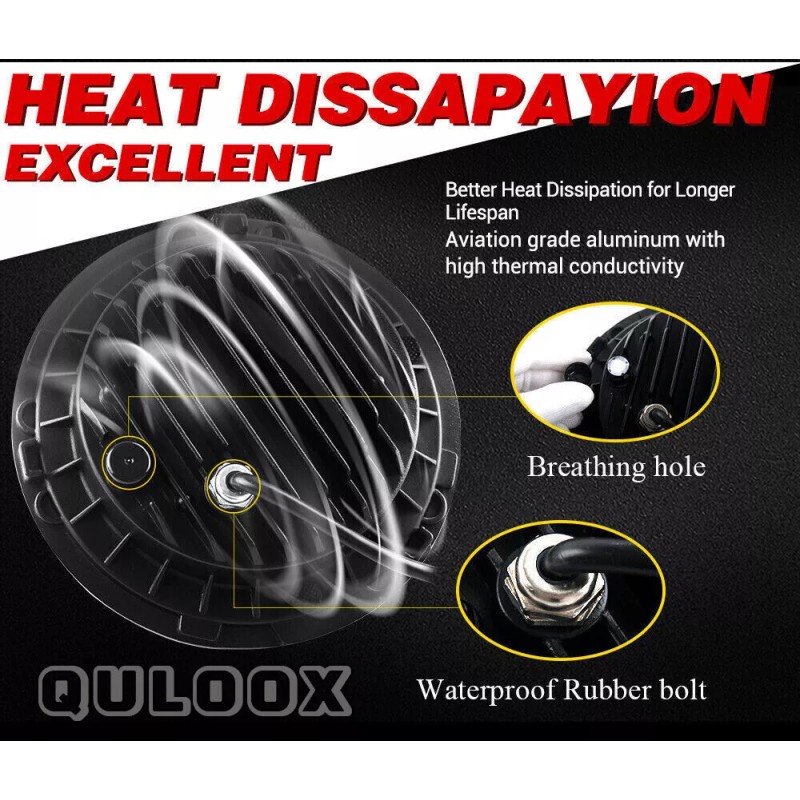 QULOOX 2PCS DOT 7" Inch Round LED Headlights H4 DRL