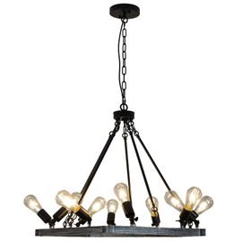 TANIN Black Wagon Wheel Chandelier, 10-Light Modern Farmhouse Chandeliers Light Black Industrial Chandelier Fixtures, Vintage Pendant Lighting Over Table for Dining Kitchen Island Bedroom Living Room
