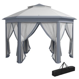 Outsunny 13' x 13' Pop Up Gazebo, Hexagonal Canopy Shelter with 6 Zippered Mesh Netting, Event Tent with Strong Steel Frame for Patio Backyard Garden Wedding Party, Gray
