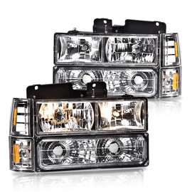 G-PLUS Headlights Combination Set w/Bulbs Compatible with GMC C10 full size Pickup truck 1994-1998/Fit GMC Sierra Suburban Yukon 1994-1998 Clear Lens Chrome Housing Amber Reflector