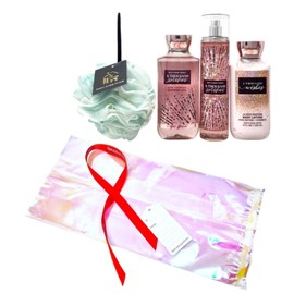 Fawn Over Finds Deluxe Bath and Body Gift Bundle Includes Fine Fragrance Mist - Body Lotion - Shower Gel - Fawn Over Finds Shower Loofah - Cello Bag - Gift Ribbon - Gift Tag (Thousand Wishes)