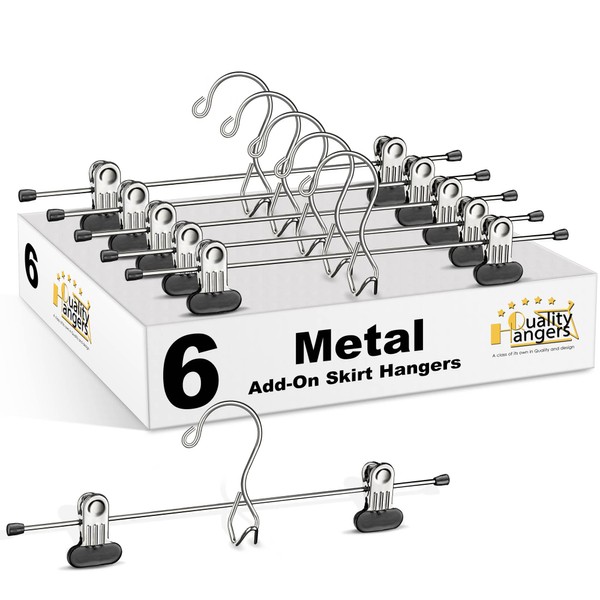 6 Quality Pants Hangers Heavy Duty Add-on Skirt/Slack Metal Hanger,