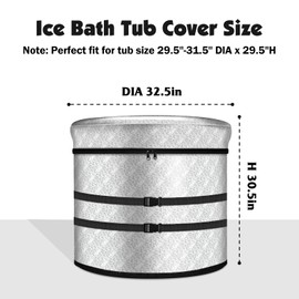Ice Bath Tub Cover, 3 Layers Insulation and Silver UV Heat Reflective Cold Plunge Tub Cover with 2pcs Long Straps, Zip Up All Weather Protection, 32.5''D x 30.5''H