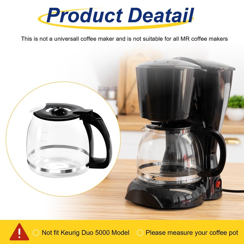 12-Cup Glass Coffee Carafe Replacement Pot Compatible with Mr Coffee,
