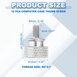 MECCANIXITY 12 Pcs M4x8mm Knurled Thumb Screw Computer Case Threaded Hand Tighten Screws Aluminum Alloy for PC Case, Silver