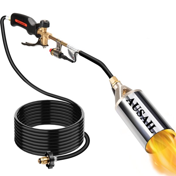 Propane Torch Weed Burner,Blow Torch,Heavy Duty,High Output 800,000 BTU,Flamethrower with Turbo Trigger Push Button Igniter and 9.8 FT Hose for Roof Asphalt,Ice Snow,Road Marking,Charcoal