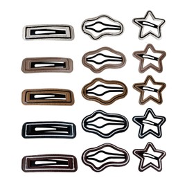 15PCS Earthy Tone Metal Snap Hair Barrettes for Women Girls, Stars Rectangles & Organic Shapes Large Snap Hair Clips Minimalist Hair Accessories