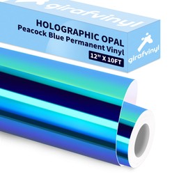 GIRAFVYINL Peacock Blue Holographic Vinyl - 12” X 10FT Peacock Blue Opal Holographic Permanent Vinyl for DIY Home and Car Decor,Tumbler