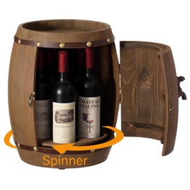 Vintage Wooden Barrel Shaped Wine Holder with a Rotating Turntable That Allows Easy Access to Your Wine for Dining Room, Entryway, or Kitchen