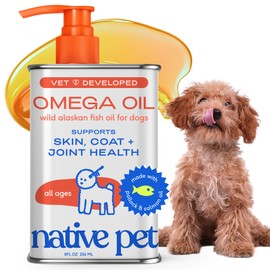Native Pet Omega 3 Fish Oil for Dogs & Cats - Promotes Healthy Skin, Shiny Coat, & Strong Joints - Made with Wild Alaskan Salmon Oil for Dogs – Tasty, Fast-Absorbing Omega 3 6 9 Liquid Supplement- 8oz