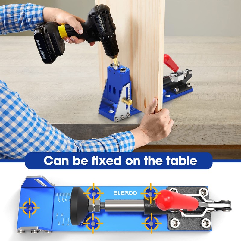 BLEKOO Upgraded Pocket Hole Jig Tool Kit, Pocket Hole Drill
