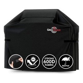 GrillTough GrillTough Heavy Duty BBQ Grill Cover for Outdoor Grill, 52 Inch C Waterproof, Weather Resistant, UV & Fade Resistant with Adjustable Straps C Gas Grill Cover for Weber, Genesis, Charbroil, etc. Black