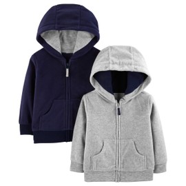 Simple Joys by Carter's Boys' Toddler 2-Pack Fleece Full Zip Hoodies, Gray/Navy, 3T