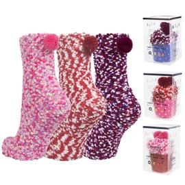 YSense 3 Pairs DIY Gift Socks for Women Girl Fuzzy Fluffy Socks Winter Slipper Socks Soft for Christmas With Gift Boxes Cupcake