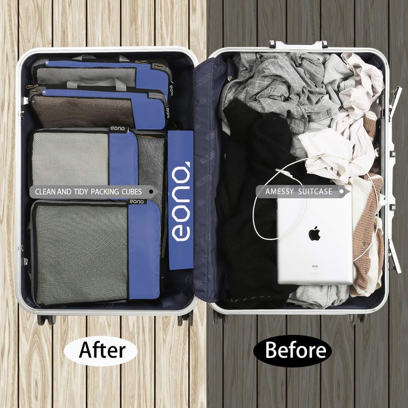 Eono Compression Packing Cubes, Luggage Organiser Set, Extensible Suitcase Organiser,
