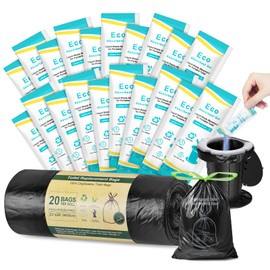 BLIKA 20pc Camping Toilet Bags Eco Absorbent Gel Set, Drawstring Portable Toilet Bags with Gel, 8 Gallon (30L) Heavy Duty 1.97 Mil, Toilet Replacement Bag with Toilet Powder for Camping Outdoor Hiking