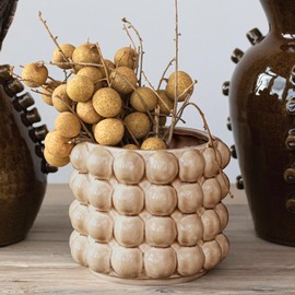 Creative Co-Op 6 Inches Round Stoneware Raised Dots, Holds 4 Inches Pot, Tan Planter