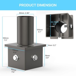 HYPERLITE Tenon Adaptor for 3.5'' OD Square Pole: Top Pole Tenon with 2 3/8" Slip Fit Mount, Heavy Duty Lighting Mounting Bracket Extension Pole for LED Shoebox Area Light Street Pole Light