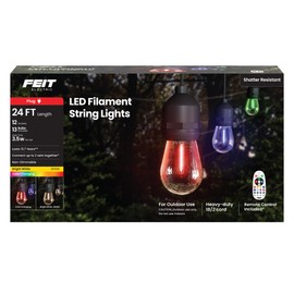 Feit Electric 24ft LED String Light, Color Changing, 3000K Bright White, 15,000-Hour Lifetime, Heavy-Duty 18/2 Cord for Outdoor Use Only, Linkable, Remote Control Included, SL24-12/RGBW/WFIL