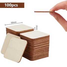 DELORIGIN 100pcs 2 Inch Unfinished Wood Pieces Square Blank Wooden Cutouts Natural Slices Wood Pieces for Crafts Ornaments Project Supplies Home Decoration Painting Writing Engraving Carving Supplies