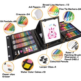 208 PCS Art Supplies,Drawing Set Art Kits for Valentines Day Gifts Kids Girls Boys Teens Artist, Art Set with Trifold Easel, Includes Crayons, Colored Pencils, Coloring Book, Scissors, Origami Paper
