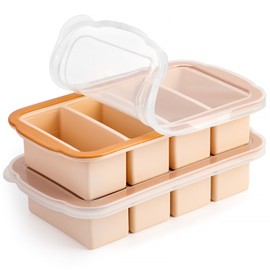 1 Cup Extra Large Silicone Ice Cube Freezing Trays with Silicone lid for saving food, Silicone Freezer Container Molds Soup Saver Trays -makes four great portions 1cup Cube(2 PACK, Rose)