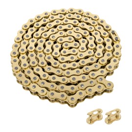 420 Motorcycle Chain 132 Links Gold, Compatible with 50 70 90 110 125 212cc TaoTao Apollo Baja SSR Dirt Bike ATV Quad Go Kart Mini Bike Scooter, Roller Chain with Chain Breaker & 10 Master Link