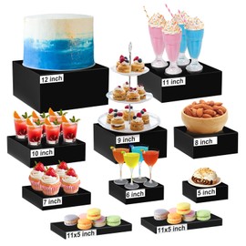 10PCS Buffet Risers, Food Risers for Buffet Table, Acrylic Black Cube Box with Hollow Bottoms, Display Stand for Dessert Table Stand Shelf Nesting for Jewelry Show Catering(12"-11"-10"-9"-8"-7"-6"-5")