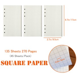 DY.2ten A6 6-Hole Binder Notebook Refills Set - 135 Sheets (270 Pages) Graph Paper + 2pcs A6 Zipper Binder Pockets + 5 Pcs A6 Dividers + Index Note Tabs + Ruler,for Filofax A6 Refills Inserts Paper