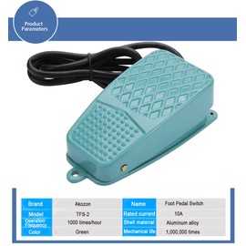 Foot Pedal Switch, Akozon Foot Operated On Off Switch TFS-2 Nonslip Aluminum Alloy Electric Reset Foot Controller AC 250V 10A SPDT
