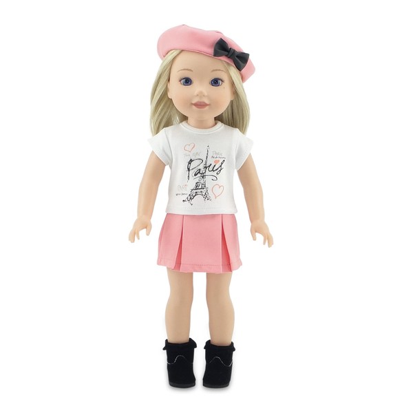 Emily Rose 14 Inch Doll Clothes & Accessories | 5 PC Parisian 14" Doll Skirt Gift Set Outfit, Including Boots! | Gift Boxed! | Compatible with 14.5" Hard-Bodied Wellie Wishers Dolls