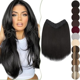 SEGO One Piece With 5 Clips 3/4 Full Head Standard Weft Synthetic Straight Hairpiece U-Shaped Clip in Hair Extensions 18 Inch, Dark Black