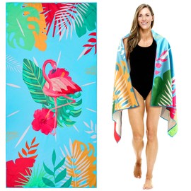 Lubibi Beach Towel, 80 * 160cm Oversized Microfiber Beach Towel for Adult Kids, Lightweight Extra Large Quick Drying Sand Free Soft Pool Towel for Swimming, Sports, Beach, Gym(Flamingo)