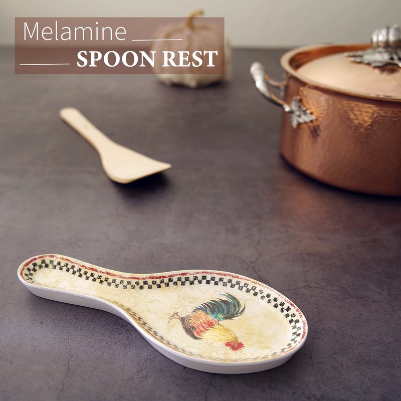 UPware Country Rooster Melamine Spoon Rest, Cooking Spoon Holder for