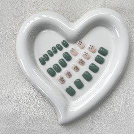 AZPEPSI Green Leaf Press on Nails Short Square Glossy False Nails Green Nail Tips Pink Acrylic False Nails with Leaves Designs Full Cover Reusable Fake Nails for Women Girls Nail Art Manicure 24pcs