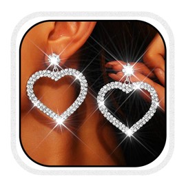 Catery Rhinestone Wedding Earrings Silver Heart Shaped Earrings Bridal Jewelry for Women