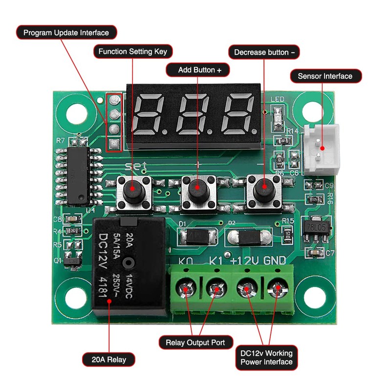 VooGenzek 2 x W1209 Temperature Controller Module, 12 V DC