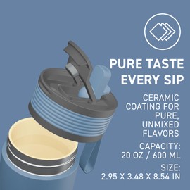 Asobu 20oz Ceramic Lined Insulated Water Bottle for Hot and Cold Drinks with 2-in-1 lid - Durable Travel Bottle with Leak-Proof Lid, Double-Wall Stainless Steel, Keeps Flavors True