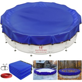 【New Upgrade】 Winter Pool Cover 15 ft Round for Above Ground Pools, Extra Thick Durable Above Ground Swimming Pool Protection Cover, Encryption Grommets,Cold and UV Resistant with Premium Winch,Cable