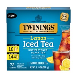 Twinings NEW Lemon Black Iced Tea, 72 Deliciously Unsweetened Tea Bags, Makes 18 Pitchers or 144 Servings, Caffeinated, 72 Count (Pack of 1)