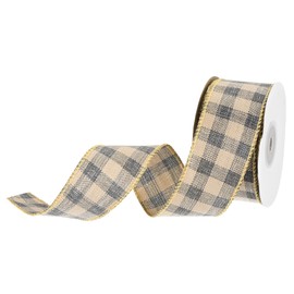 DMiotech 1.6 Inch 10 Yards Gingham Ribbon, Fiber Buffalo Checkered Ribbon Plaid Ribbon for Gift Wrapping Christmas Decoration Art Craft DIY, Light Yellow And Gray