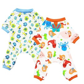 Scheppend 2-Pack Pet Clothes Puppy Cute Pajamas Dogs Cotton Rompers Cats Jumpsuits Cosy Apparel Dog Shirt Small Canine Costumes, Bluehorse & Mermaid L