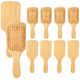 10 Pcs Bamboo Hair Brush, Bulk Round-tipped Bamboo Bristles Detangling Brush Paddle Mini Wood Hairbrushes, Lightweight Massage Anti Static for Women Men, Stimulates Scalp for Hair Growth, 9.84 × 3.4''