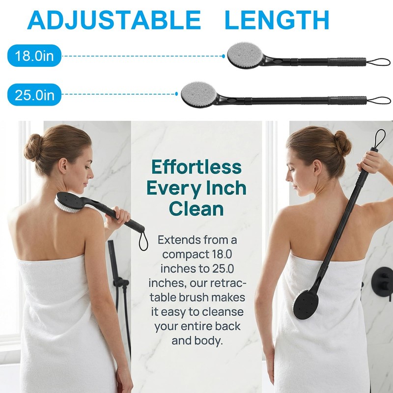 Gobiteli Back Scrubber for Shower,25" Long Handle Shower Brush for