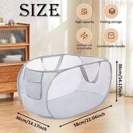 JYJLLM Durable Collapsible Laundry Baskets, Mesh Pop Up Laundry Hamper with Handy Pocket,Hamper with Reinforced Carry Handles for Laundry,Bathroom,Bedroom,College Dorm,Hotel,Travel (grey)