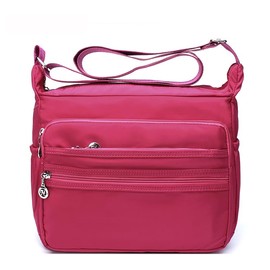 SIRAMO Shoulder Bag, Men's, Women's, Lightweight, Cross-Body Style, Nylon, Many Pockets, Easy to Carry (Includes Plastic Bottle Holder on Left and Right Sides), rose red, S