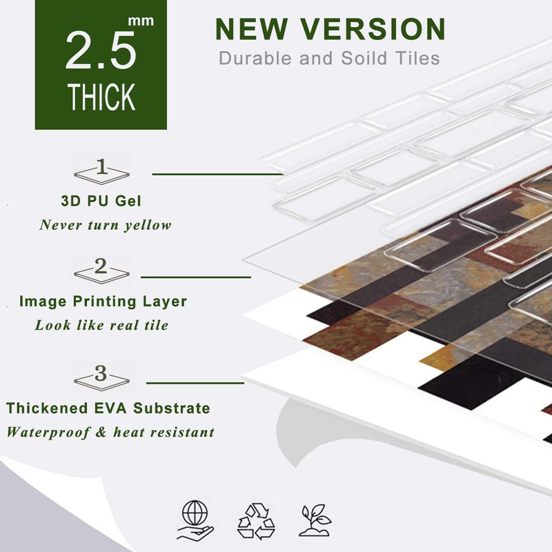 STICKGOO Thicker Design Peel and Stick Tile Backsplash, 12”×12”Stick on