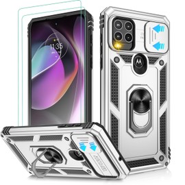 iBaove for Moto G Stylus 5G Case with 2 HD Screen Protector + Slide Camera Cover, Magnetic Ring Holder Kickstand [Military Grade Shockproof] Case for Moto G Stylus 5g 2021 6.8", Silver