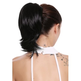 WIG ME UP - 15-09-1 Hairpiece Braid Extension Butterfly Clip Short Wide Voluminous Smooth Black 30 cm